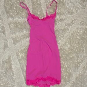 SKIMS Vibrant Pink Lace Chemise